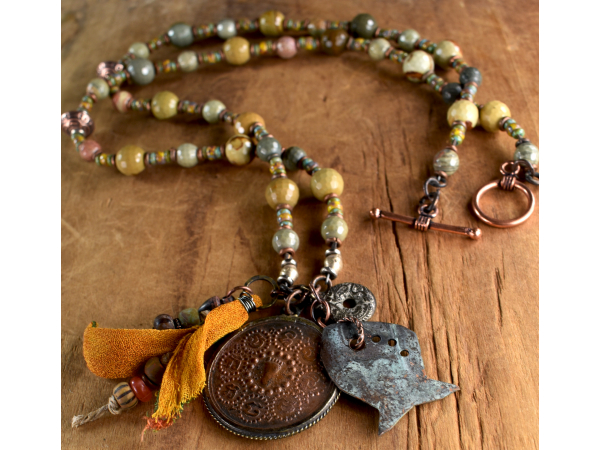 Rustic design with wild horse jasper beads by Gloria Ewing.