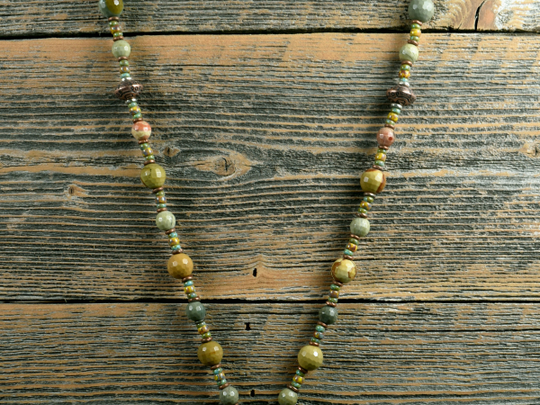 Autumn colors in a boho tribal design by Gloria Ewing.