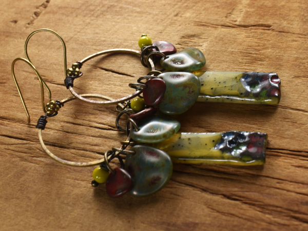 Beautiful ceramic and glass beaded hoop earrings from Gloria Ewing.