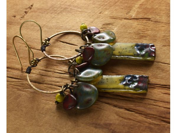 Beautiful ceramic and glass beaded hoop earrings from Gloria Ewing.
