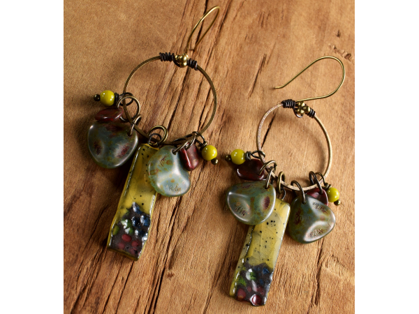 Lovely beaded chandelier with artisan ceramic from Gloria Ewing.