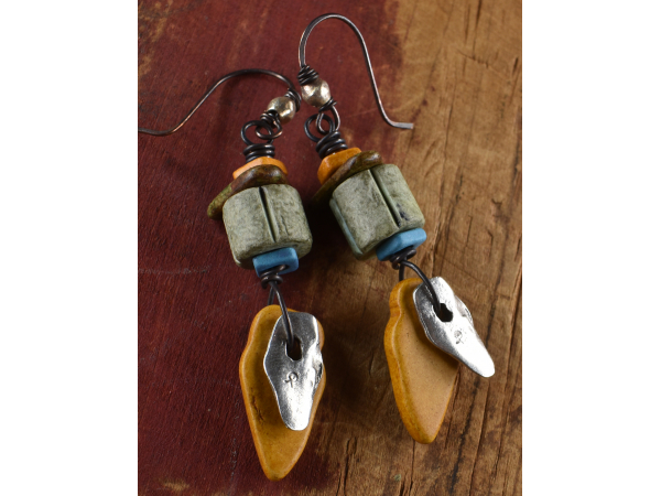 Mykonos beaded earrings with pewter by Gloria Ewing.