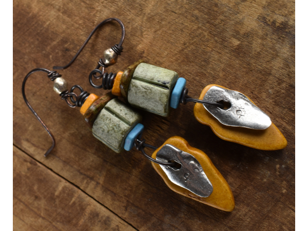 Colorful beaded earrings with a tribal vibe from Gloria Ewing.