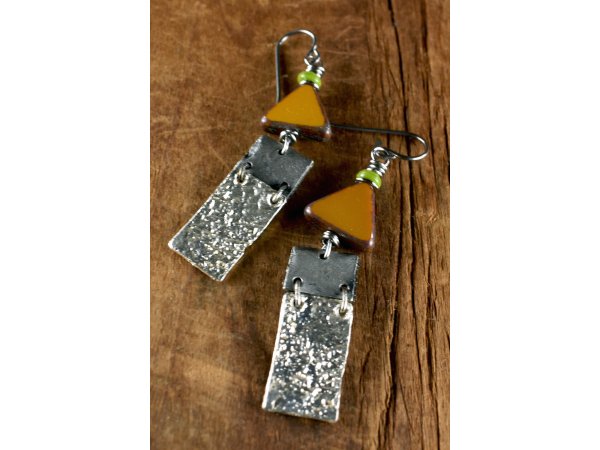 Play on shapes with geometric beaded earrings from Gloria Ewing.