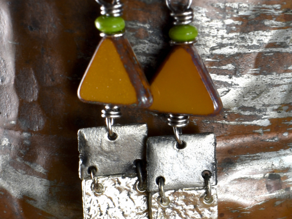 Interesting beaded geometric earrings from Gloria Ewing.