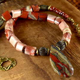 Chunky apple jasper beaded necklace from Gloria Ewing.