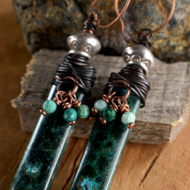 Lovely dark chrysocolla with Hill Tribe silver earrings.
