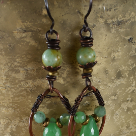 Wire wrapped copper with chrysoprase and opal by Gloria Ewing.