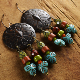 Boho beaded southwest Concho earrings by Gloria Ewing.