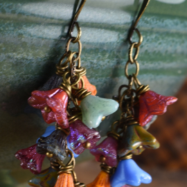 Czech Flower Earrings Boho style beaded earrings by Gloria Ewing.