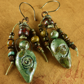 Boho style glazed ceramic goddess earrings.