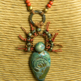 Beaded tribal pendant necklace by Gloria Ewing.