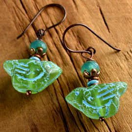 Beaded bird earrings by Gloria Ewing.
