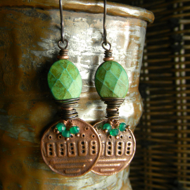 Gorgeous contrasting greens with copper by Gloria Ewing.