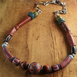Chunky African Red Beaded Necklace African vintage trade bead necklace from Gloria Ewing.
