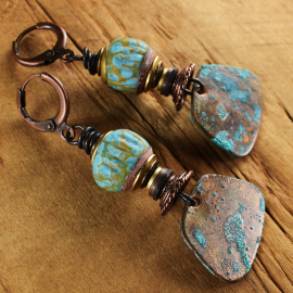 Casual copper and lampwork drop earrings from Gloria Ewing.