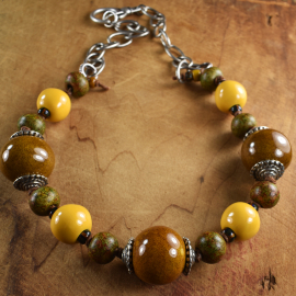 Yellow Mykonos Beads in a design from Gloria Ewing.