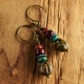 Deep saturated Czech glass beaded earrings by Gloria Ewing.