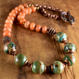 Blue Peruvian Opal Necklace Round opal beads in a necklace design by Gloria Ewing.