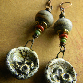 Crusty and rustic artisan drop earrings by Gloria Ewing.