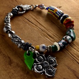 Attractive mix of Krobo beads and pewter by Gloria Ewing.