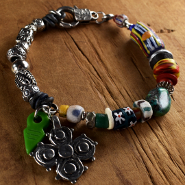 Bold blend of African beads with tribal pewter by Gloria Ewing.