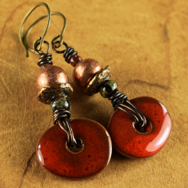 Mykonos ceramic drop earrings by Gloria Ewing.