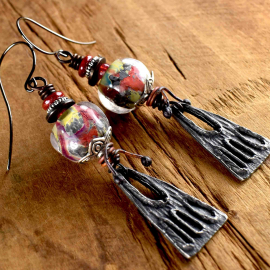 Berry red and dramatic artisan pewter earring from Gloria Ewing.
