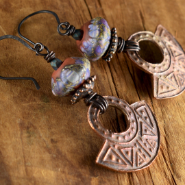 Handmade copper and lampwork glass earrings from Gloria Ewing.