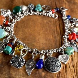 Retro style multi gemstone charm bracelet from Gloria Ewing.