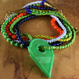 Talhakimt Pendant Necklace Multi-color multi-strand tribal necklace by Gloria Ewing.