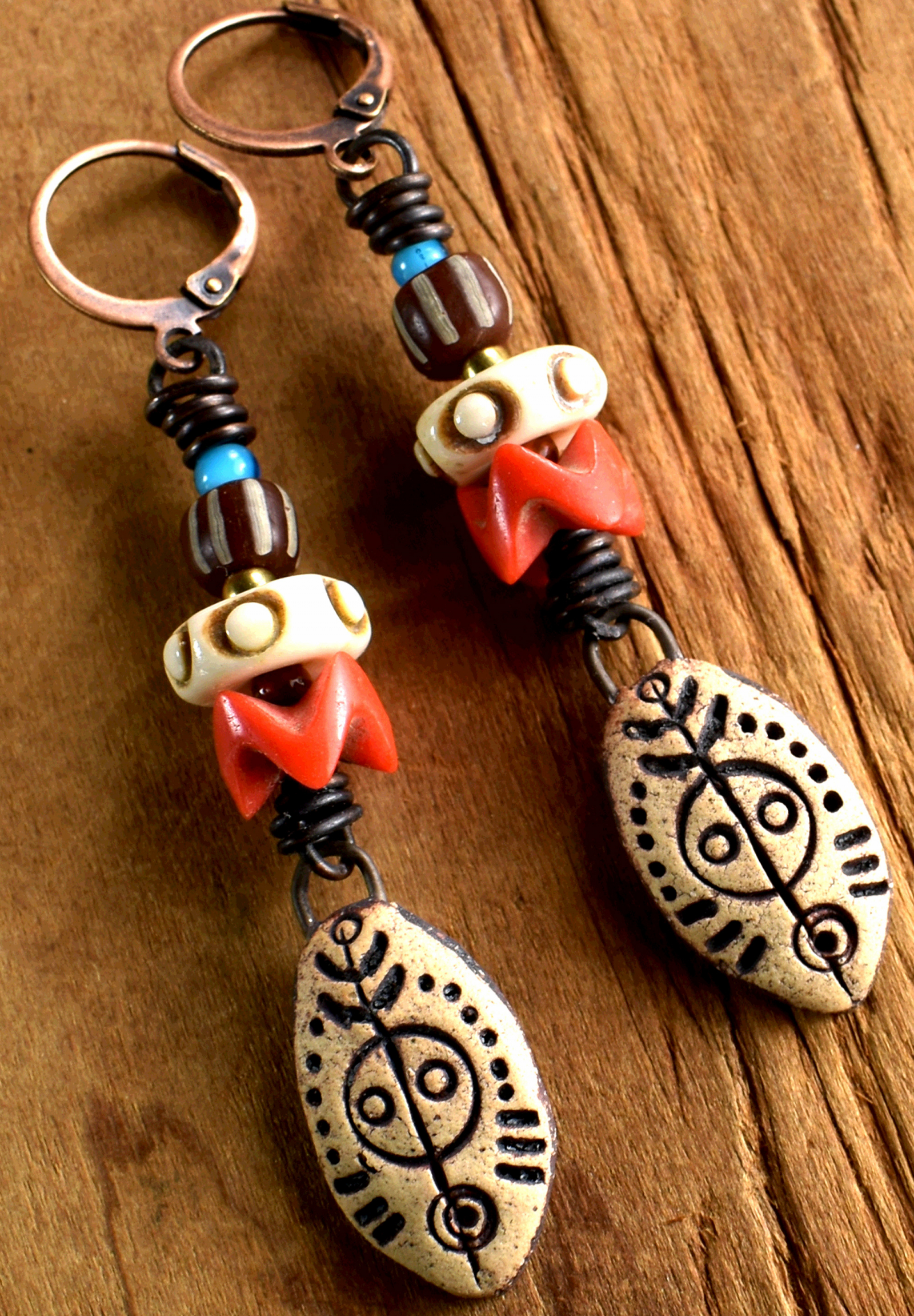 Bone top earrings tribal