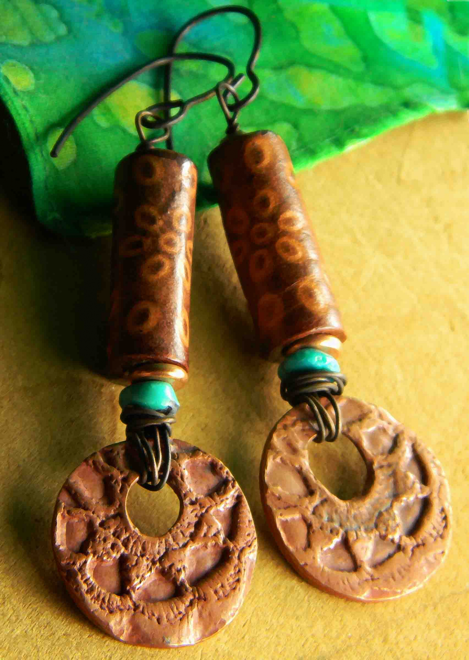 Southwest Copper Earrings Southwestern Jewelry Rustic Copper Artisan Metal Clay Turquoise Earrings