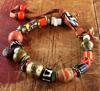 Red Black Brass Bone Bracelet