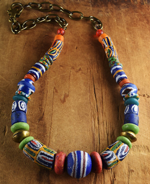 Blue Green Mix Krobo Necklace