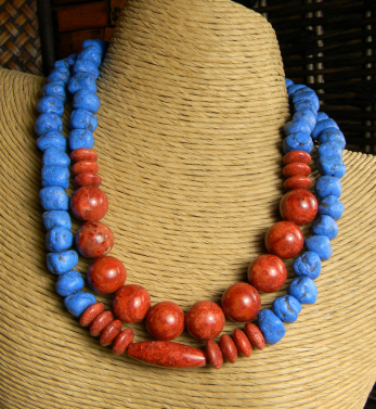 Primitive Red and Blue Choker Necklace