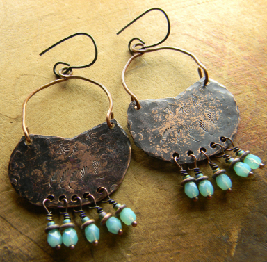 Hammered Copper Basket Hoop Earrings