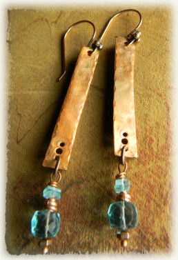 Aqua Fluorite and Copper Stick Earrings