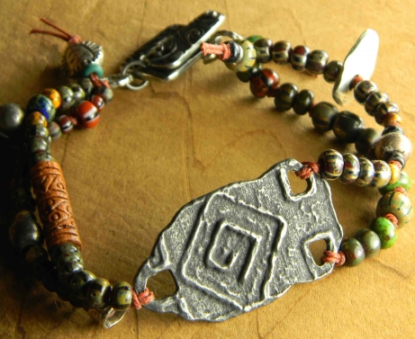 Tribal Pewter Beaded Bracelet