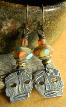 Tribal Mask and Lampwork Earrings