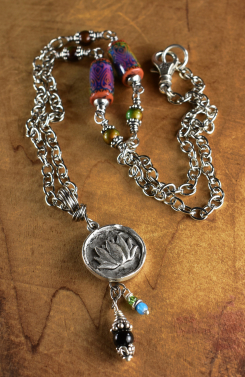Lotus Pendant Necklace with Mood Beads