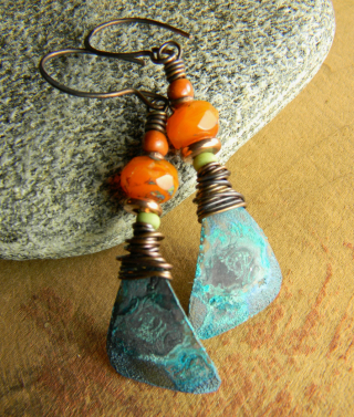 Crusty Blue Green Patina Earrings