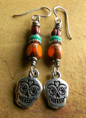 Pewter Sugar Skull Earrings