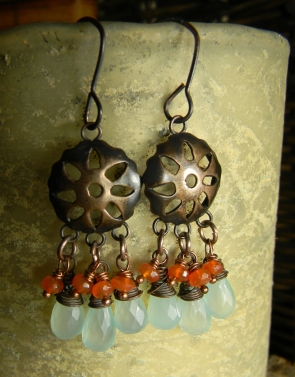 Chalcedony and Carnelian Sunburst Earrings
