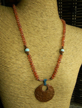 Sunstone Necklace with Artisan Copper Pendant