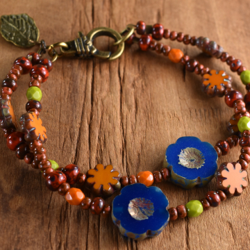 Secret Garden Bracelet, Flowers, Burnt Orange, Red, Green, Blue, Boho Southwestern, Vive la Boheme Collection