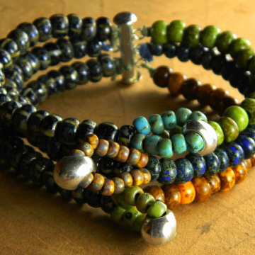 Multi-Strand Bracelet, Tribal Bracelet, Colorful, Yellow, Blue, Green, Boho Bracelet, Tribal Jewelry