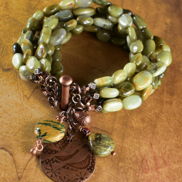 Cat's Eye Bracelet, Multi-Strand, Rustic Copper, Indian Summer Collection, Artisan Charms, Tribal Jewelry