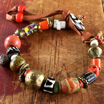 Red Black Brass Bone Bracelet