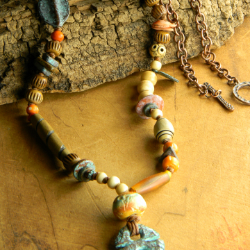 Arrowhead Native Inspired Southwestern Pendant Necklace: Mykonos Verdigris Patina Focal